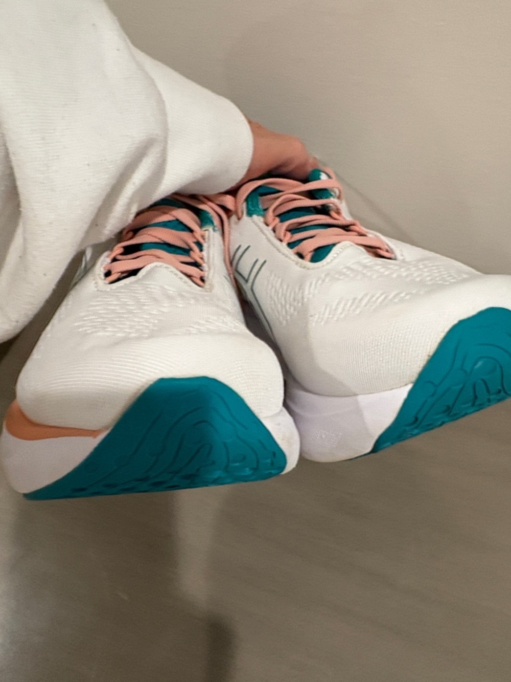 Asics White Athletic Sneakers with Teal and Coral Accents - Picture 6 of 8